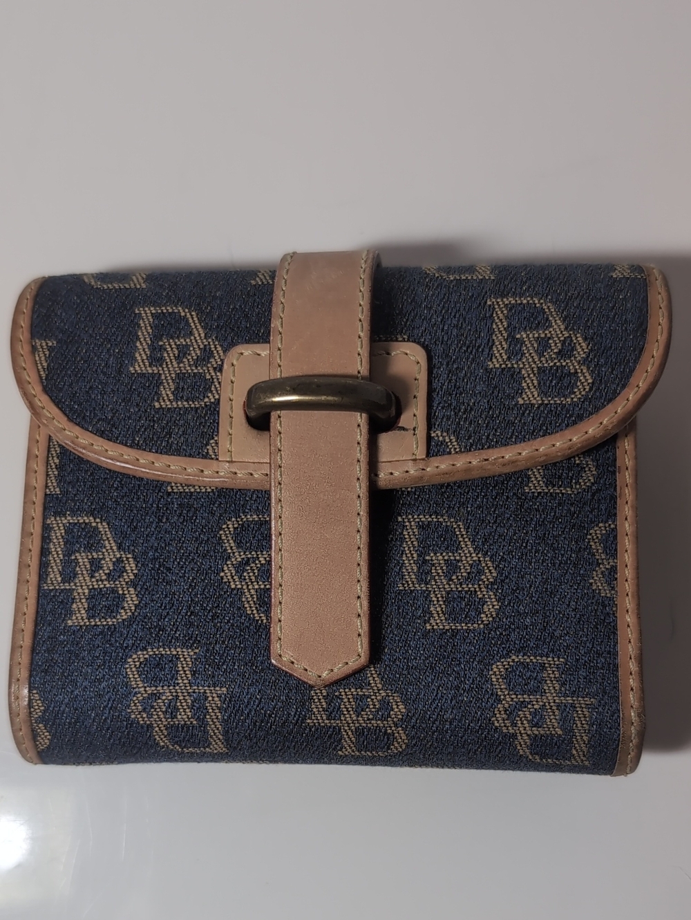 Dooney & Bourke Navy Denim Wallet with Tan Trim